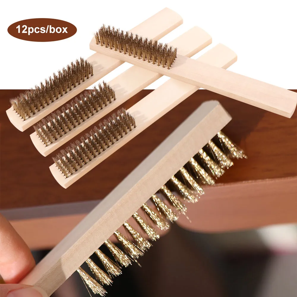 

Набор из 12 щеток для чистки с деревянной ручкой, эргономичный дизайн, для очистки поверхностей/внутренних пространств, для удаления краски, 6x16 рядов