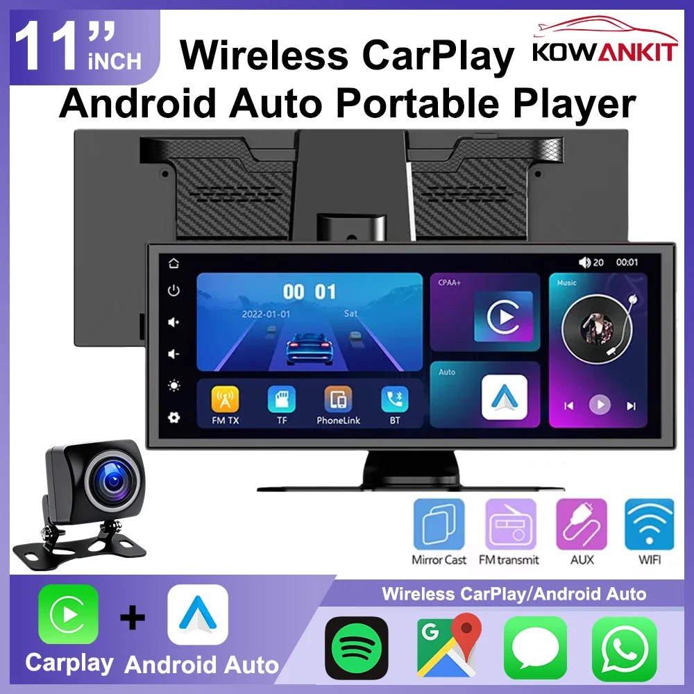 Universal 11 Inch Car Multimedia Screen Wireless CarPlay Android Auto Car Radio FM WIFI BT Navigation MP5 Video Player
