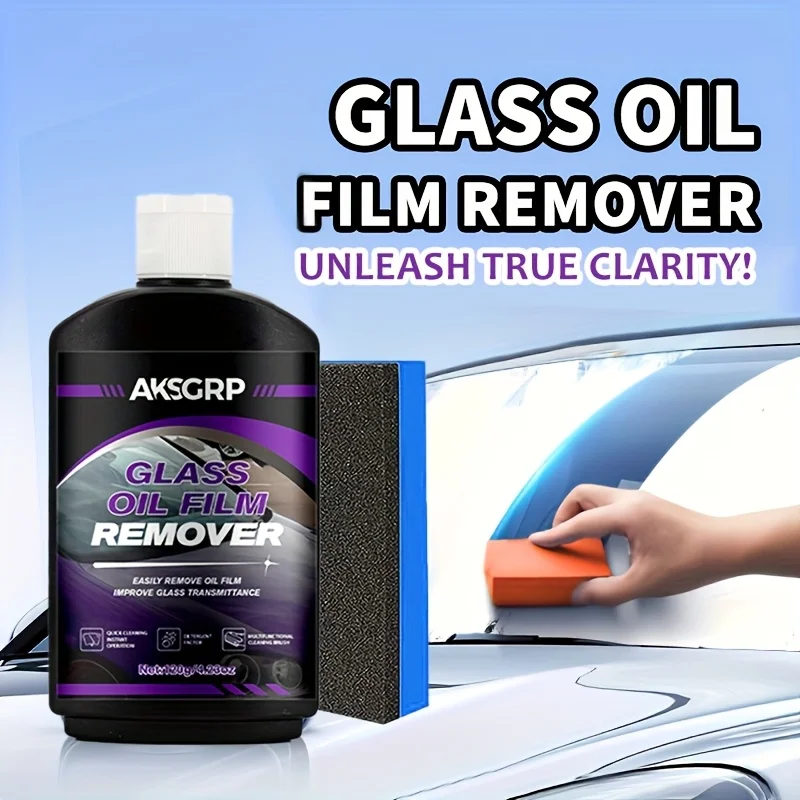 Water Stain and Oil Film Remover for Car Windows and Mirrors Glass Cleaning Tool120g with Sponge Brush To Enhance Clarity Vision