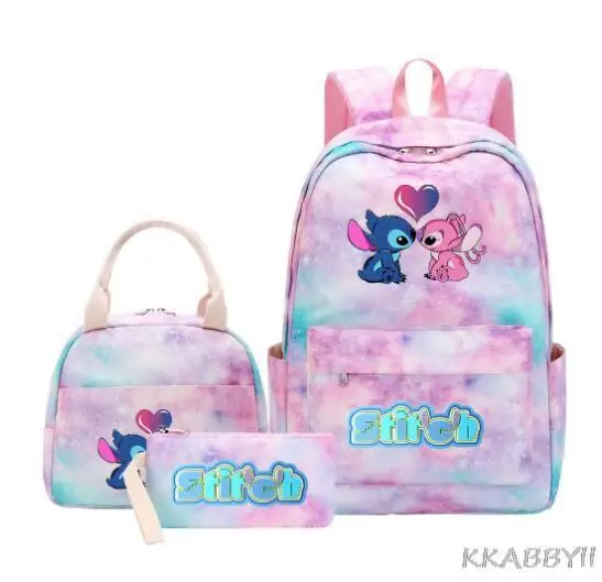 New Kawaii Stitch Girl Kids Pen Bag Lunch Bags Bookbags 3Pcs Teenagers Schoolbags Women Travel Laptop Backpack