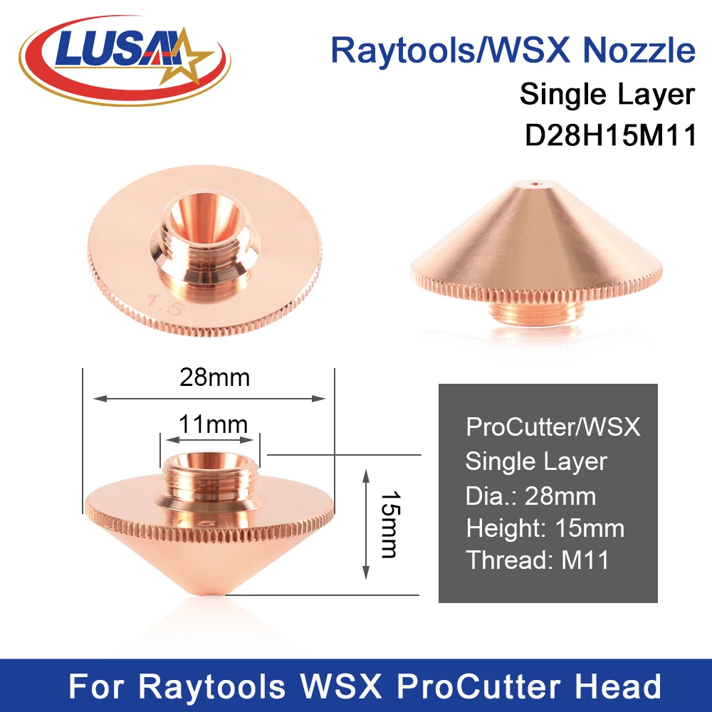 LUSAI Laser Nozzle Single Layer/Double Layer Dia.28mm Caliber 0.8-5.0mm For ProCutter WSX Raytools Laser Cutting Head