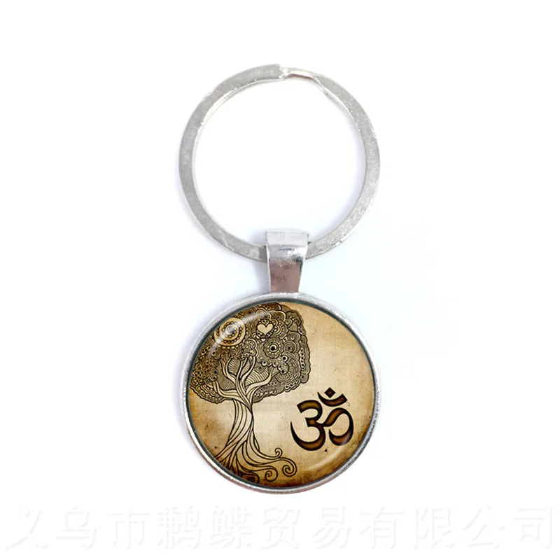 1pcs/lot Yoga Jewelry Keychain OM Symbol Buddhism Zen Unique Mandala Flower Key Chain Glass Henna Handmade Keyring - view 4