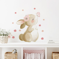 Boho Cartoon Rabbit Butterfly Flowers Wall Sticker Nursery Kids Room Home Decoration Mural Living Room Bedroom Bunny Stickers