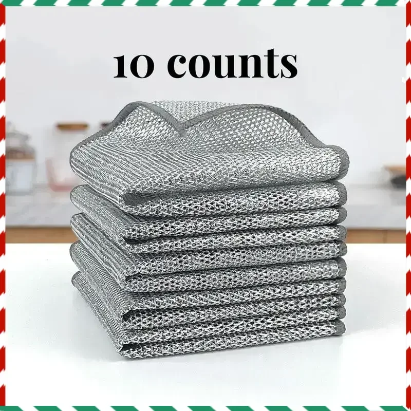 

1-10pcs Multipurpose Wire Cleaning Cloths Kitchen Dishwashing Cloths New Pan Pot Dishes Rags Wet & Dry Non-stick Oil Dish Cloths