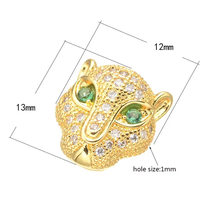 Copper Micro Pave CZ zircon Panther Beads Animal Charms For Jewelry Making DIY natural stone beads bracelet Accessories berloque