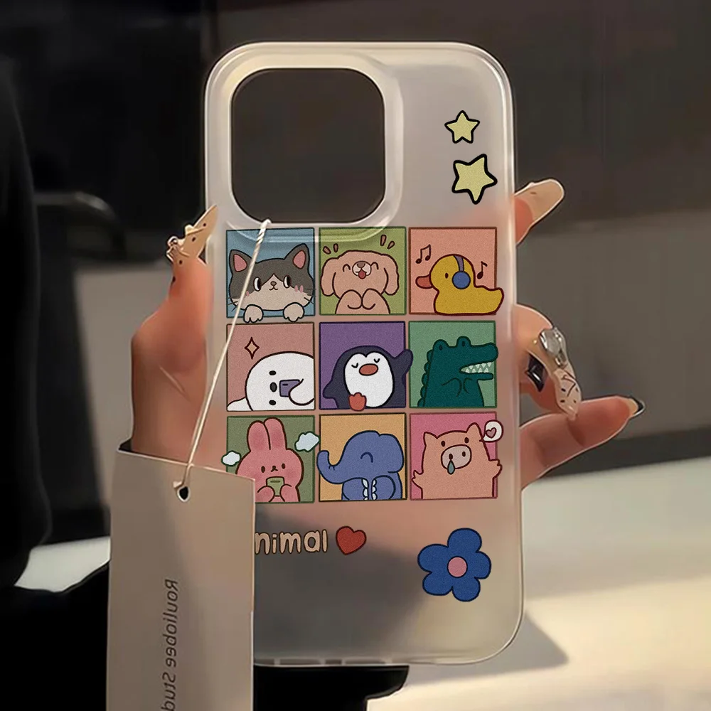 

Cute Cartoon Animals Phone Case For iPhone 16 Pro Case For iPhone 11 13 14 12 15 Pro Max 12 13 Mini Soft Matte Transparent Cover