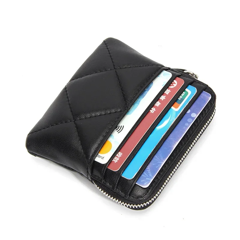 2024 Genuine Leather Coin Purse Pouch for Women Fashion Sheepskin Leather Slim Mini Wallet Metal Zipper with Real Leather Handle