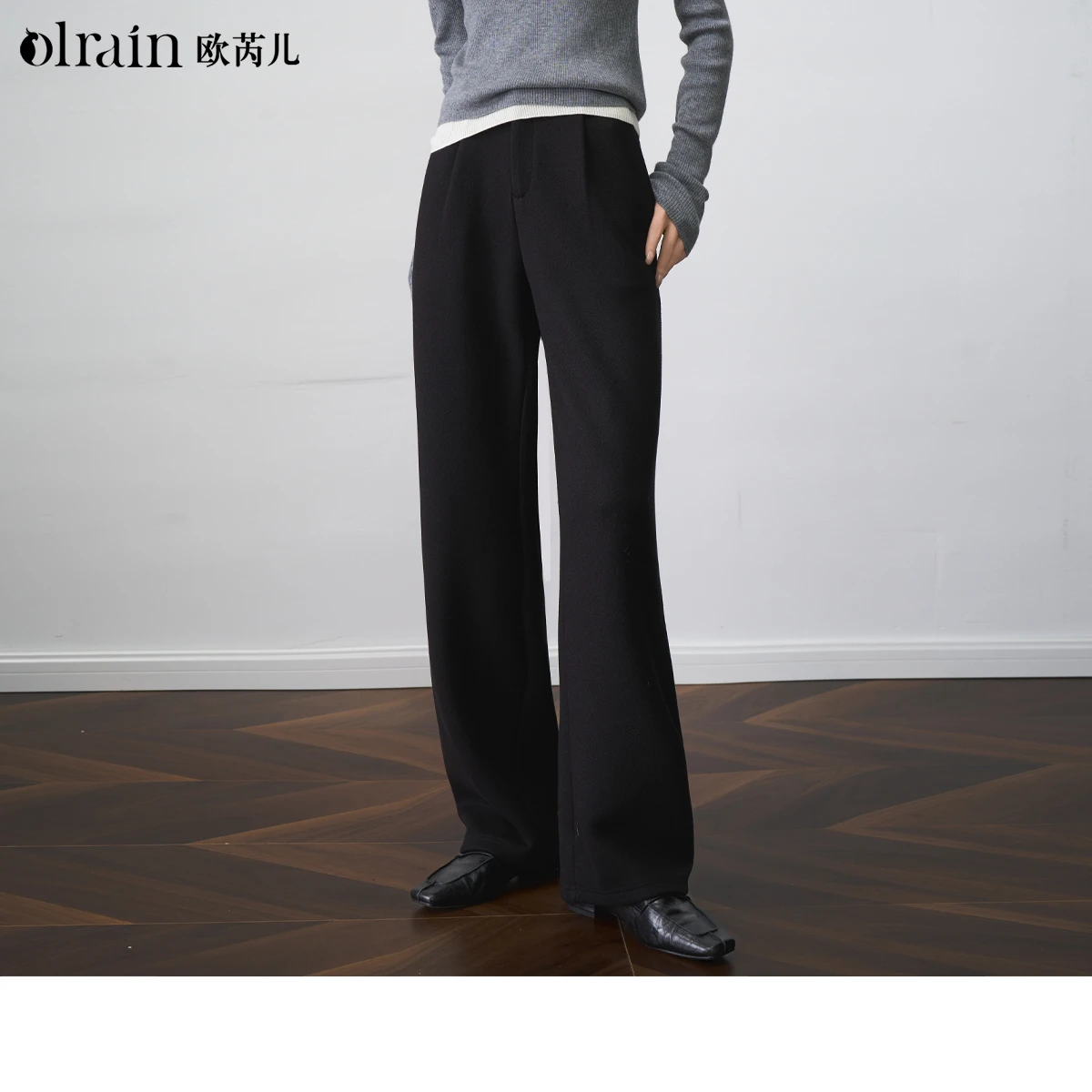 

OLrain Women's Black Straight Leg Pants 2025 Autumn Zipper Front Design Office Commuter Comfort Fit Female Trousers O57QK001610