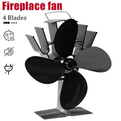 4 Blade Standing Fireplace Fan 140°F/60°C Startable Thermo Power Household Aluminum Alloy Silent Heating Cycle Tool Not Charged