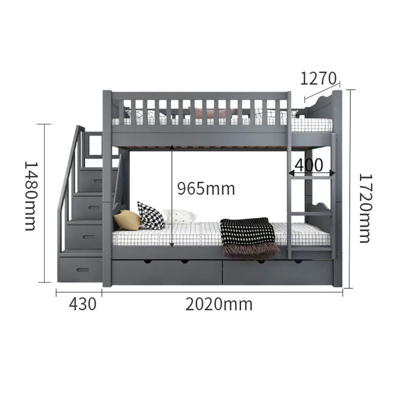 

Cheap Price Bedroom Furniture Modern Adult Twin Stairs Gray Children Wood Storage Bunk Bed for Adult