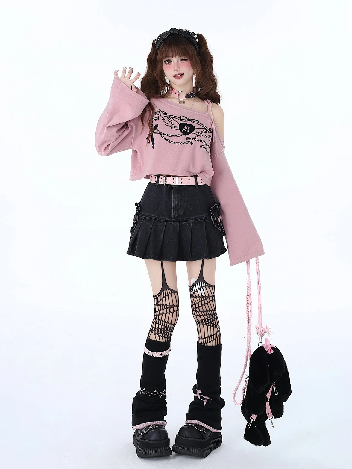 Y2K Hot Girl Off Shoulder Lace-up Knitted Short Top 2024 Spring and Summer Female Students Sweet Loose Pullover Thin Sweaters