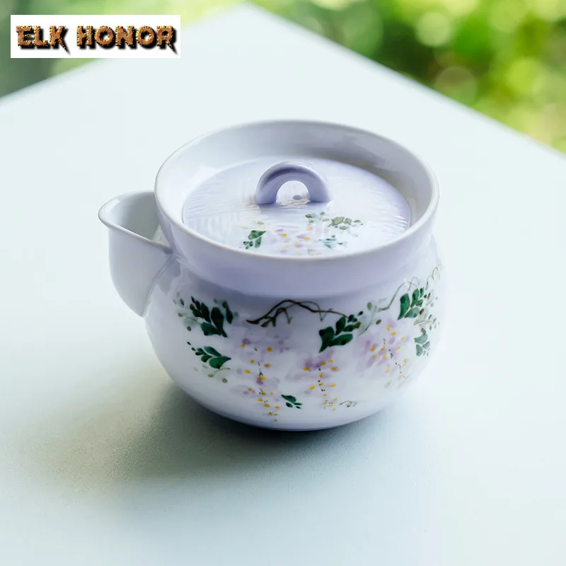 190ml Hand-painted Wisteria Flower Teapot Aesthetic Tea Infuser Pot Tea Maker Kettle With Strainer Flower Tea Teaset Ornaments view 4