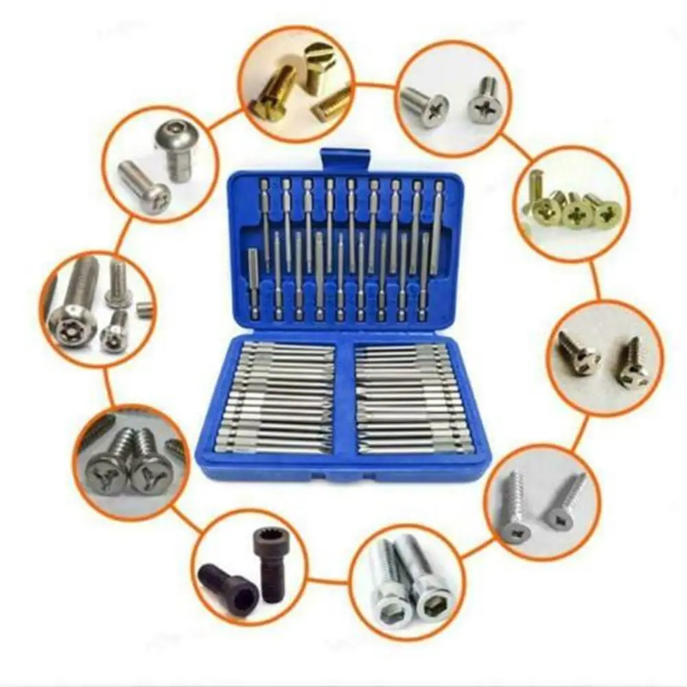 50pcs Extra Long Security Drill Bits Portable Hex Torx Star Flat Screwdriver Bit Set With Sturdy Box Tools Accessories