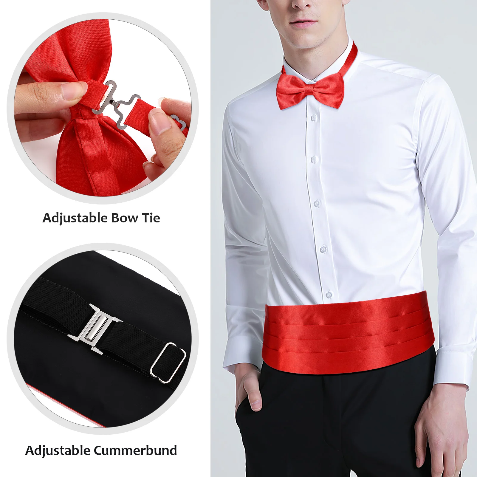 3 Pcs Mens Ties Men's Pocket Handkerchief Wedding Cumberbund Red Stained Bow Cummerbund Man