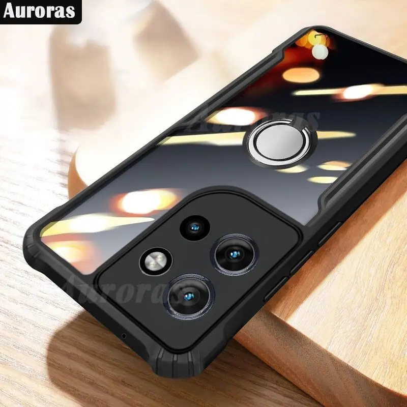 

For Moto Edge 50 Case Clear Acrylic TPU Soft Frame Back Cover Moto Edge 50 Neo Fusion Magnetic Holder Ring Shockproof Coque