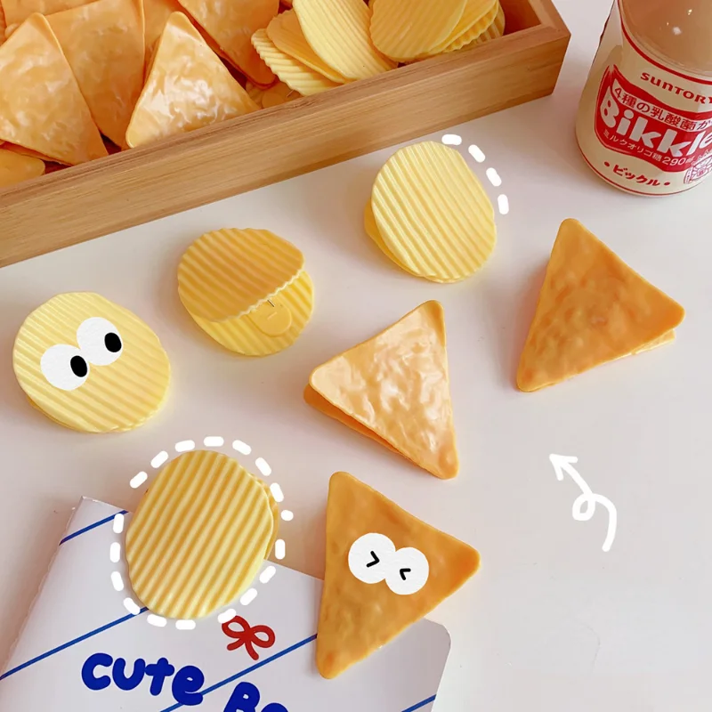 1Pcs Creative Yellow Potato chips Hair Clip for Students Cute Organize Books Materials Hand Ledger Clip Girls Daily Decoration