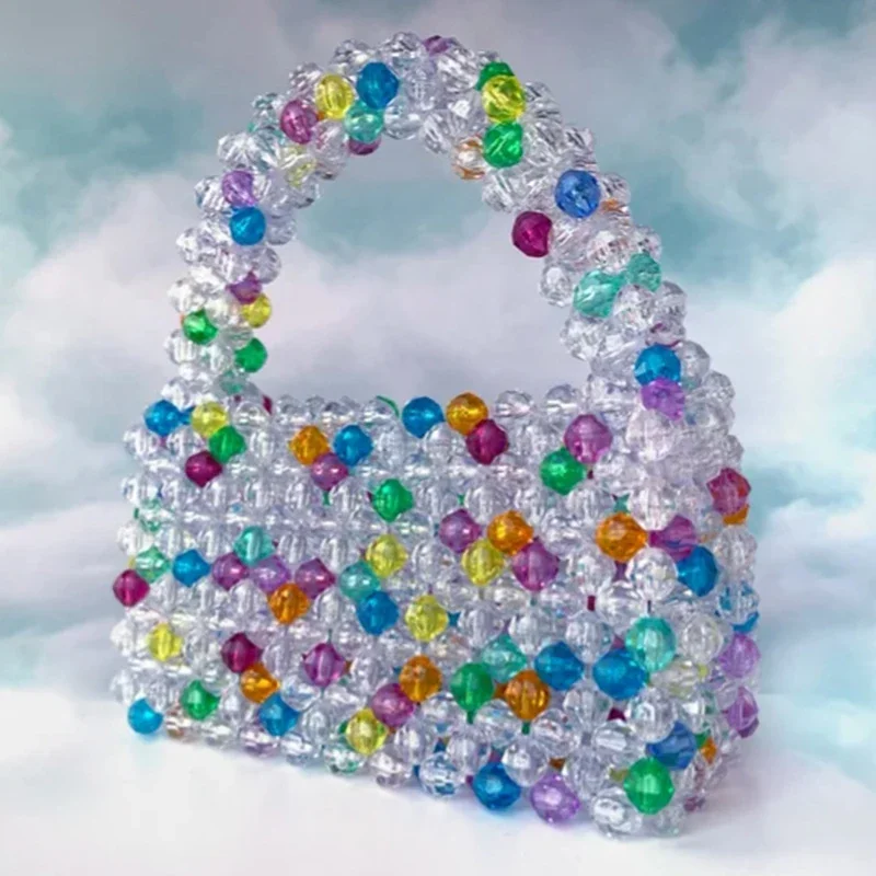 

Mixed Color Bead Production Women's Bag Ins Niche Design Spring Summer Versatile Handbag Small Fresh Transparent Customized Bags