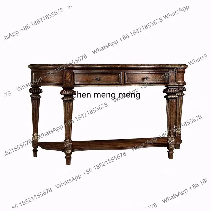 

Solid wood entrance table American retro old carved entrance table wall storage decoration table