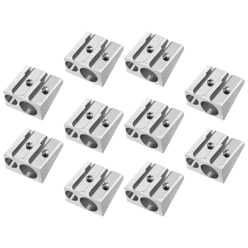 Double Hole Pencil Sharpener, Afiadores manuais, Escola Handheld Vintage Crayon, Carpinteiro de metal, Massa, 10 Pcs