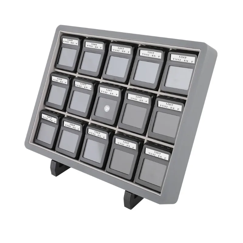 

Interchangeable Diamond Display Box 15 Slot Black Shiny Silver Tray for Jewelry Storage Metal Organiser Stone Details Card