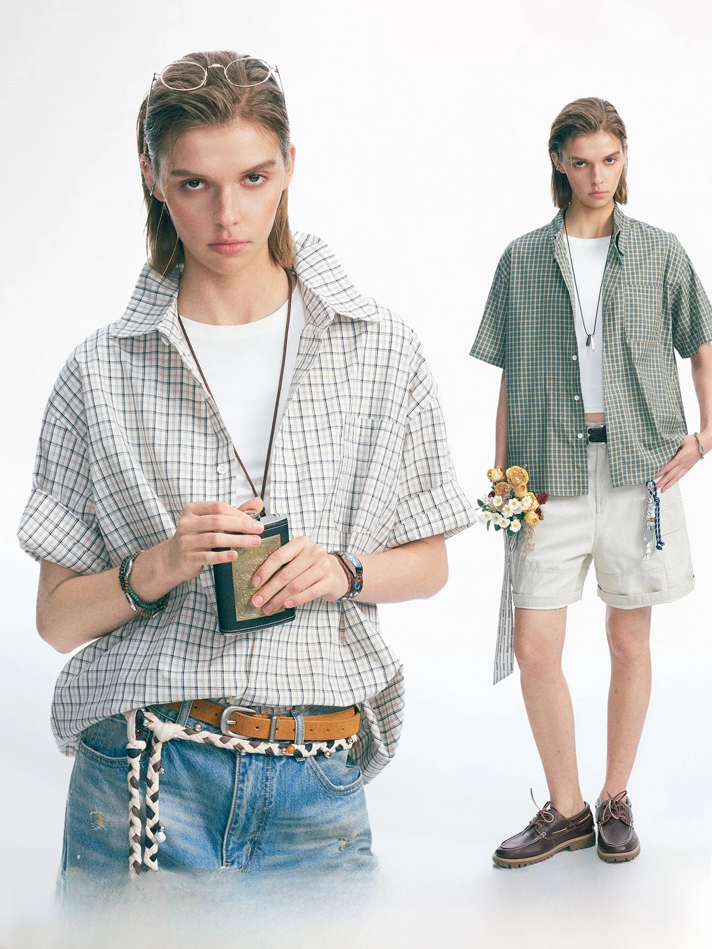 

American Retro Plaid Short Sleeve Shirt Men Summer Thin Couple Half Sleeve Grid Shirt Loose Fit Youth Popular Cotton Breathable