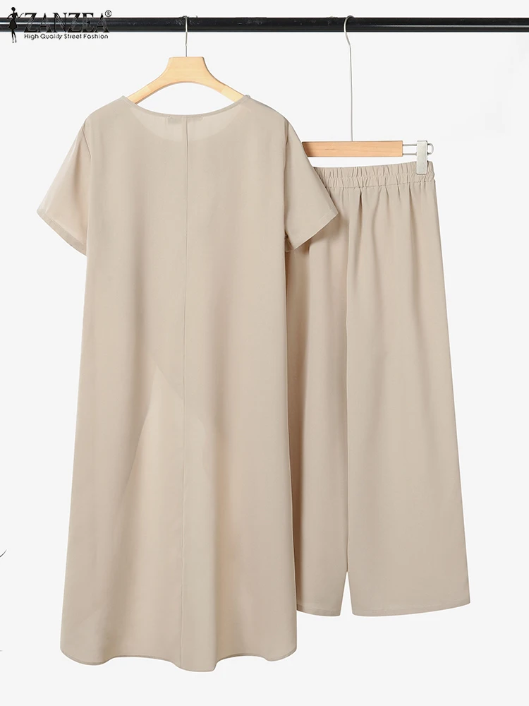 แฟชั่น 2PCS ฤดูร้อนชุด ZANZEA ผู้หญิงทํางานชุดการจับคู่ 2025 Elegant แขนสั้นยาวไม่สม่ําเสมอเสื้อกางเกงชุด OL tracksuit