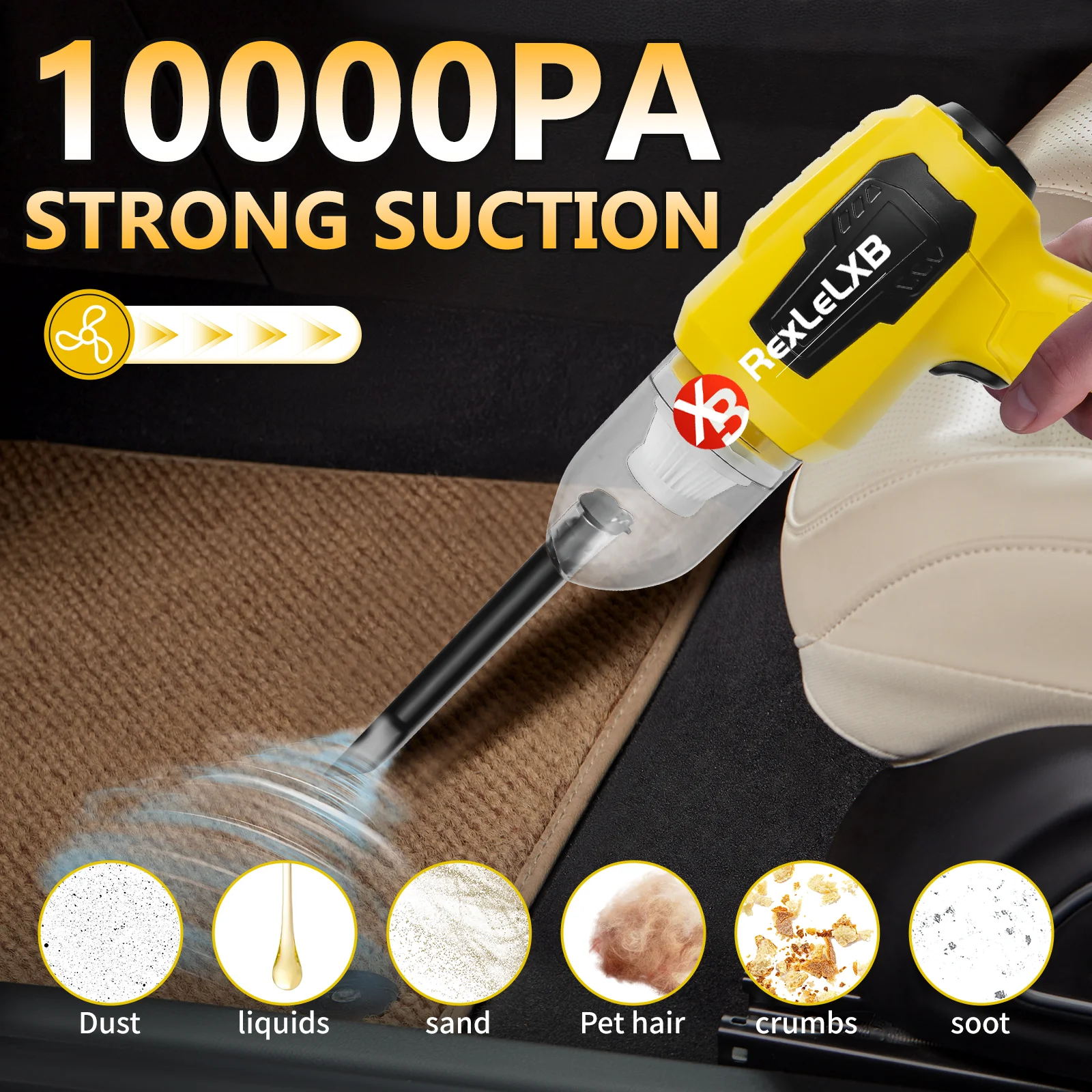 Draadloze mini-stofzuiger 10000PA Krachtige 2-in-1 handstofzuiger en luchtstofzuiger voor Dewalt 20V batterij (geen batterij)