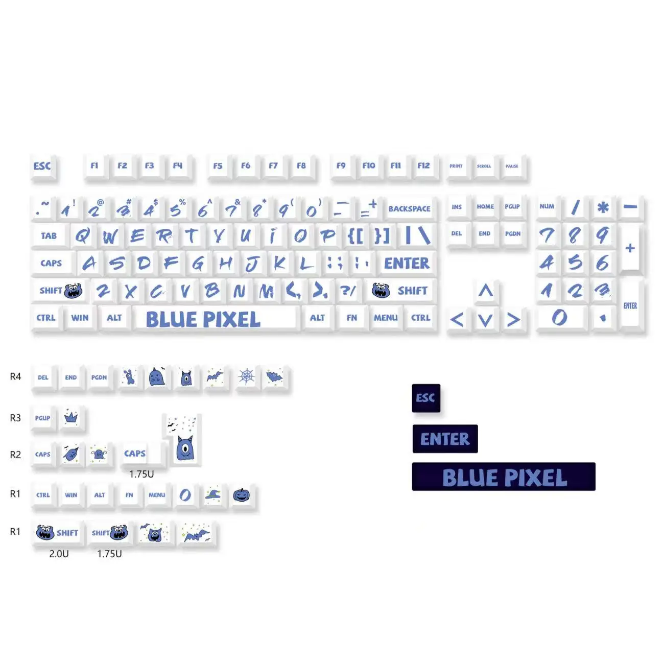 Imagem -05 - Grande Letra Azul-branco Keycaps Pbt Cherry Sublimation Key Cap para 60 61 64 68 75 84 87 96 98 104 108 Teclado Mecânico