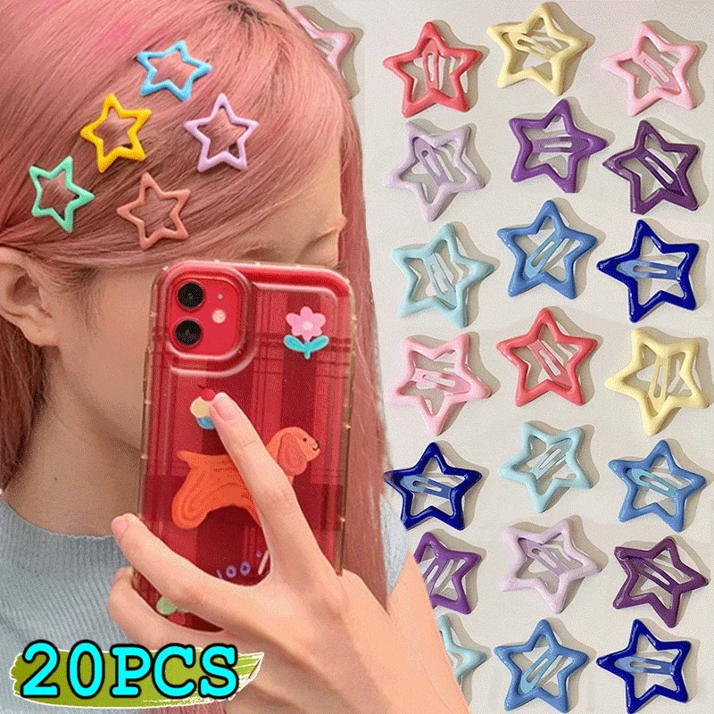 10-20Pcs Colorful Star Hairpin Metal Bb Clips Y2K Women Girl Side Clip Five-pointed Star Mini Hairpins Children Hair Accessories