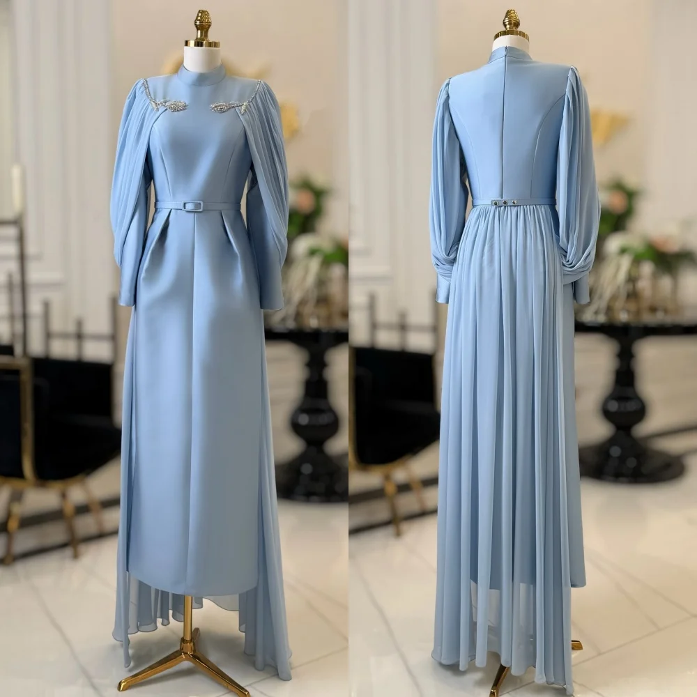 

Customized Jersey Pleat Sash High Collar Midi Dresses Bespoke Occasion Woman Elegant Party Wedding Evening Gown Classic
