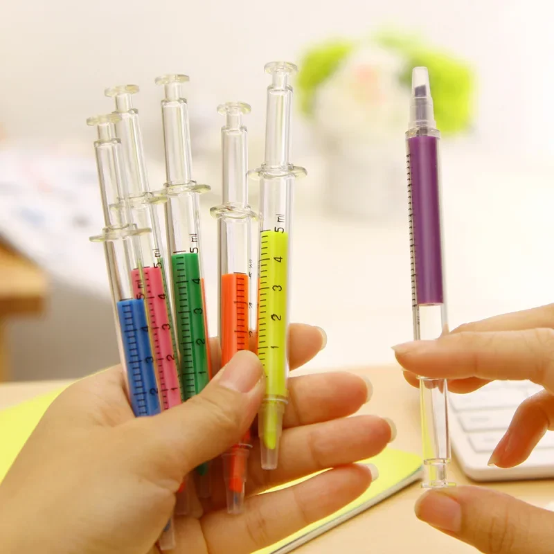 Kawaii Syringe Highlighter Pen Syringe Needle Shape Mechanical Color pen Ballpoint for Office School Marker Writing Tool