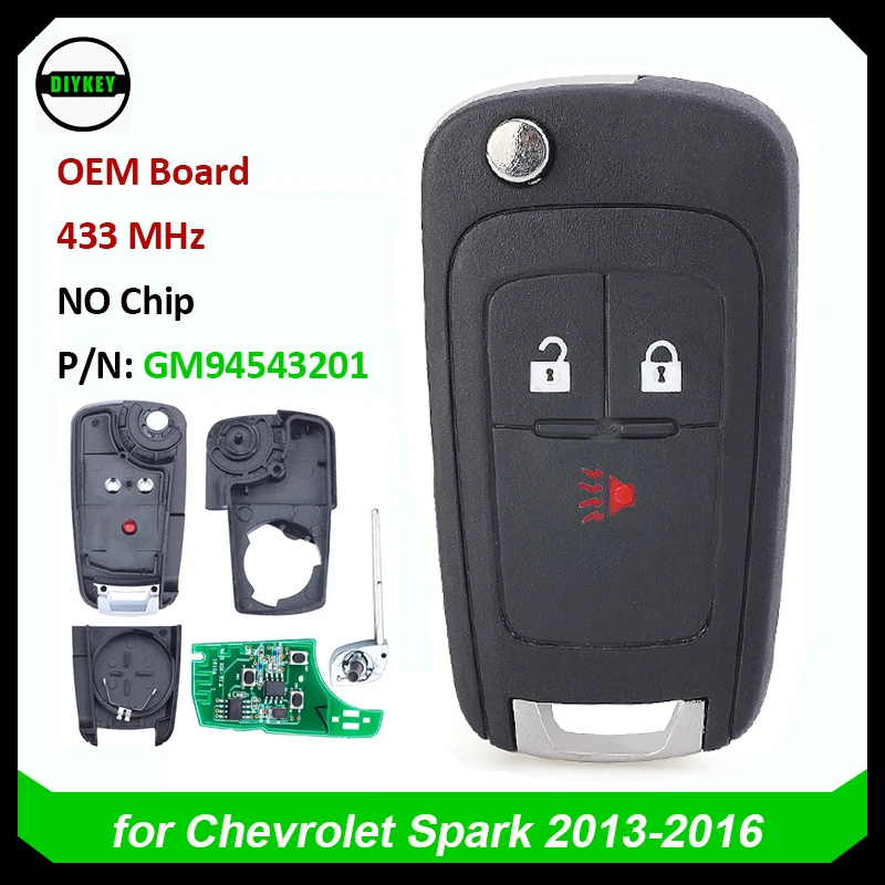 

DIYKEY Flip Smart Remote Car Key Fob for Chevrolet Spark 2013 2014 2015 2016 3 Button 433.92MHz 8E CHIP GM94543201 OEM Board