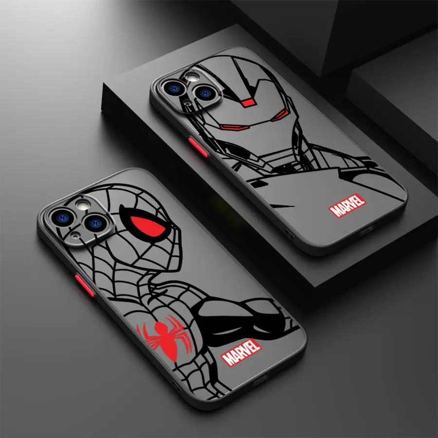 Capa Traseira para iPhone 17 Pro Max Air 7 8 SE 12 15 13 Mini XS XR 16 Plus 11 14 Marvel Spider-Man Iron Man