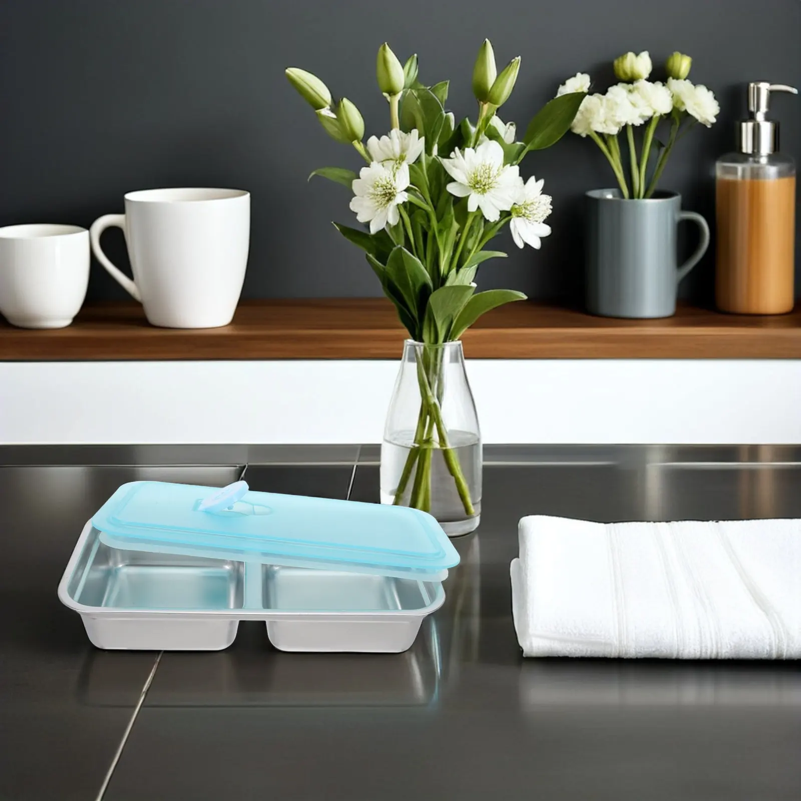 4Pcs Stackable Stainless Steel Lunch Box Container Double Compartment Leak Proof Airtight School