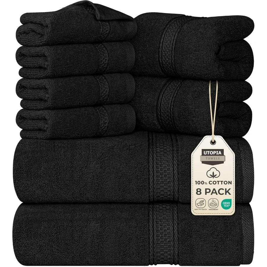 

8 Piece Premium Towel Set for Bathroom Gym Hotel and Spa: Includes 2 Bath Towels 2 Hand Towels and 4 Wash Cloths 600 GSM 100 Ri