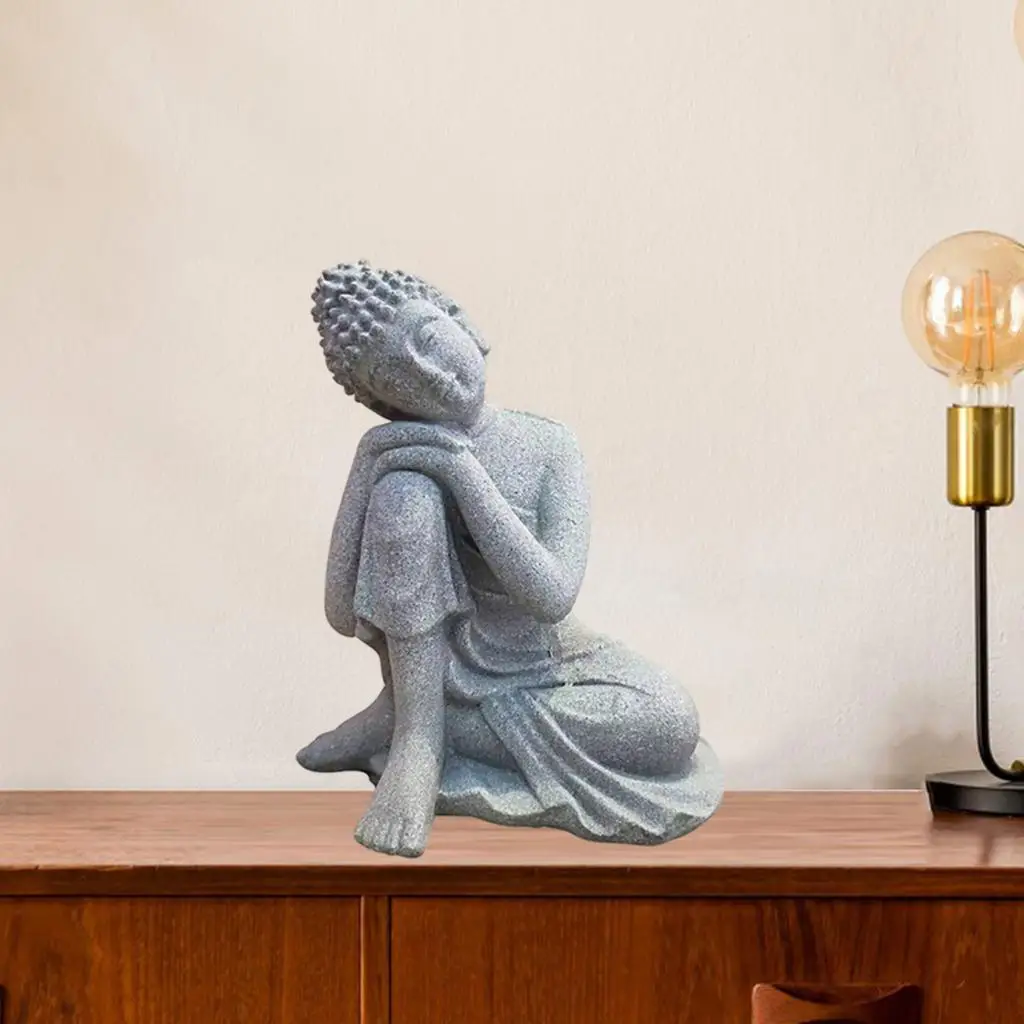 Sandstone Buddha Statue Decorative Figurine Office Tabletop Ornament