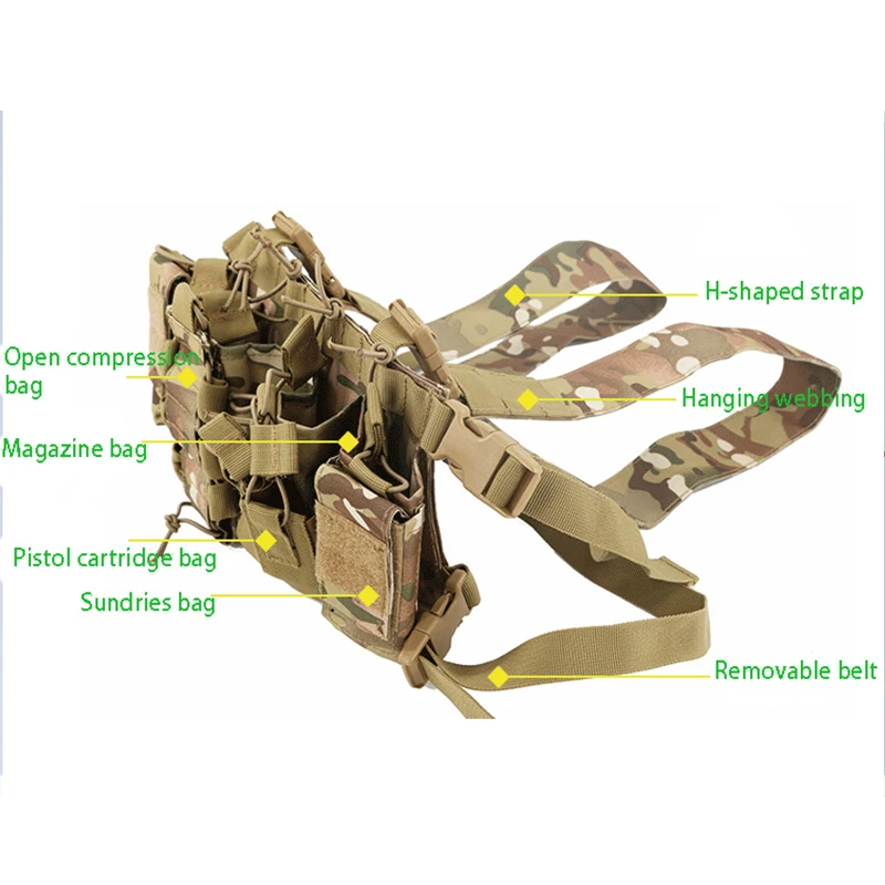 Tactical D3 Adjustable Chest Rig Bag Radio Harness with Front Pouch Holster for Vest Two-Way Radio Hunting Equipment