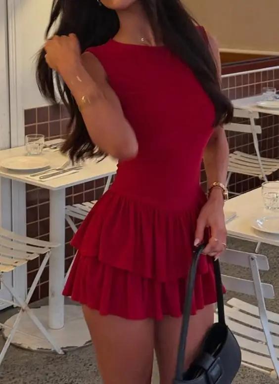 

Spring/Summer Women's Sleeveless Solid Color Knitted Splicing Dress 2026 Fashion Casual Maxi Dress for Ladies