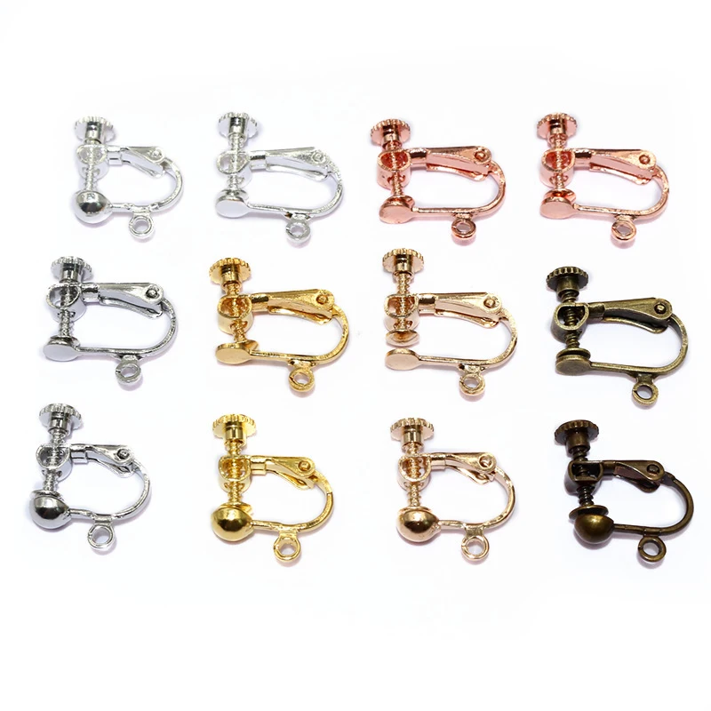 10pcs 15x13mm Brass Screw Ear Clip Earring Settings Rotate Pads Findings Base Blank Bezel For DIY Jewelry Making Supplies