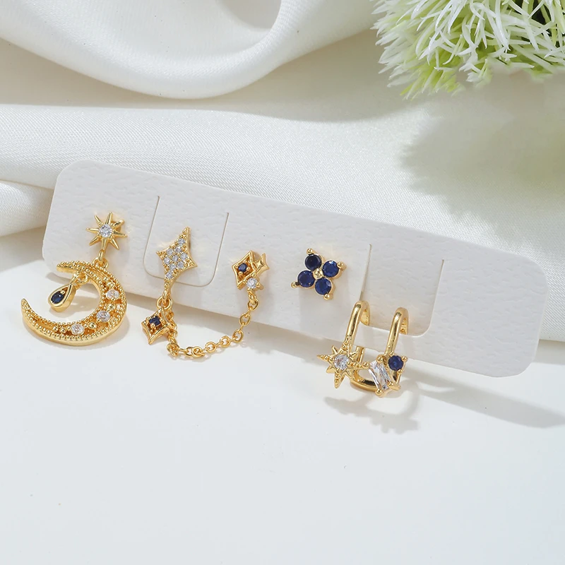 4 قطعة التألق القمر استرخى أقراط للنساء الأزرق الداكن تشيكوسلوفاكيا زركونيا ثقب إسقاط أقراط امرأة مجوهرات الأزياء والمجوهرات الإكسسوار