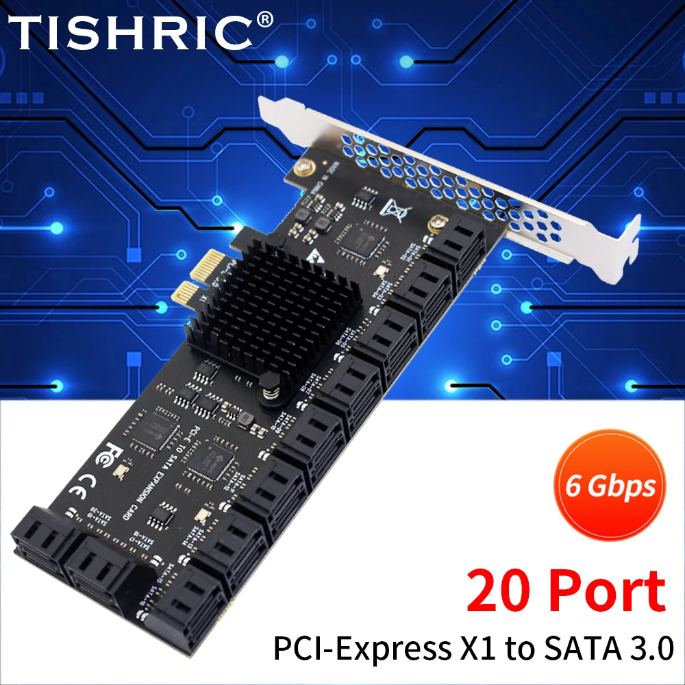 

TISHRIC PCIE 1X To Sata 20 Ports Adapter PCIE Sata PCI Express Expansion Card X1 X16 PCI Sata Controller PCIE 3.0 Add On Cards