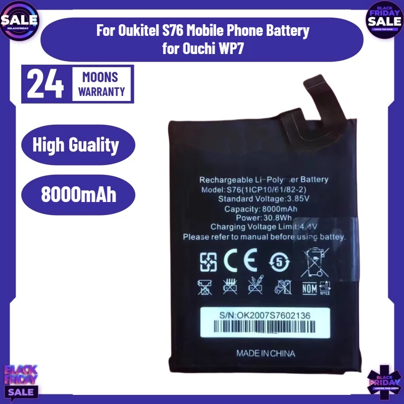 

New 8000mAh Battery Suitable for Oukitel S76 Mobile Phone Battery for Ouchi WP7 Compatible Battery