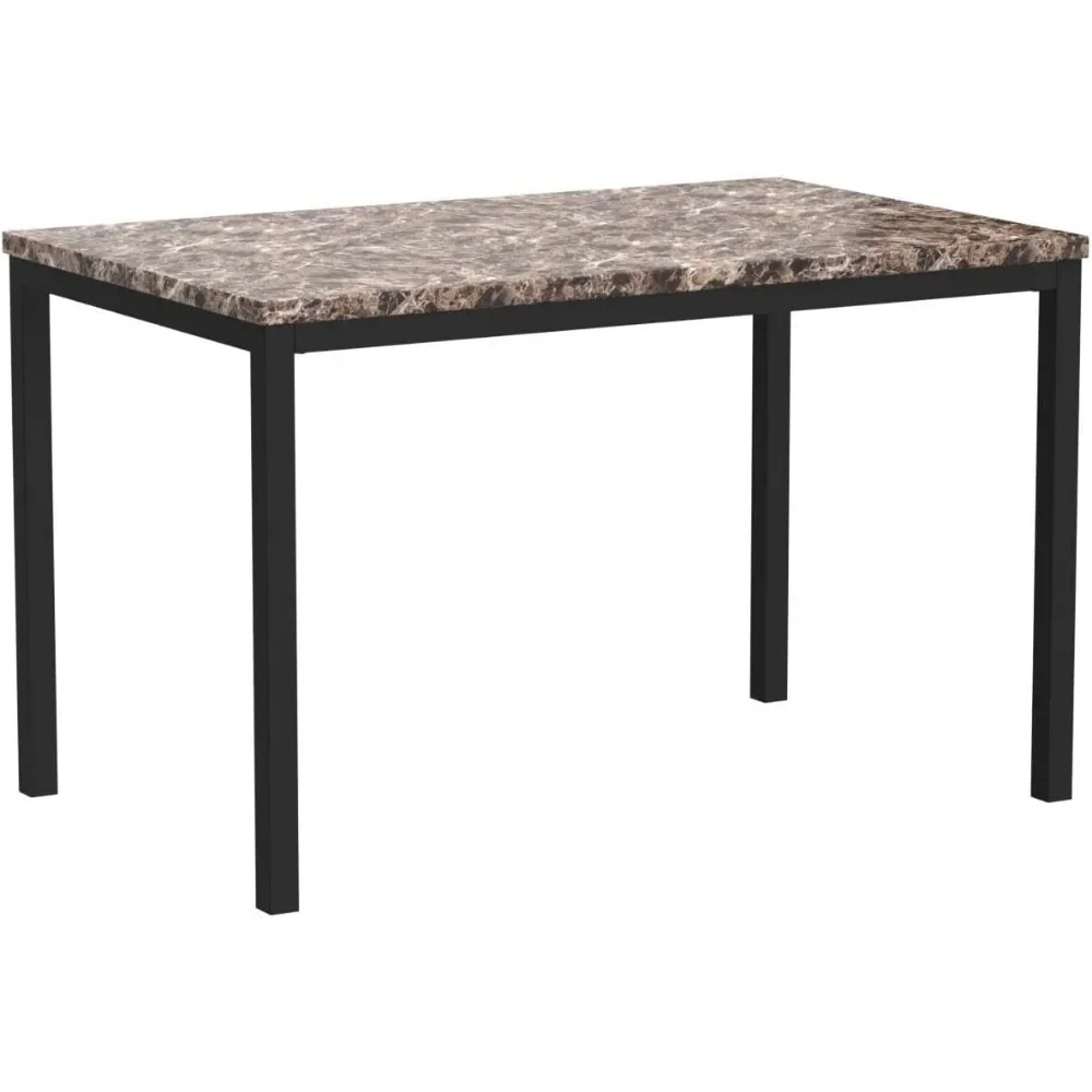 Family metal dining table with laminated artificial marble countertop, 45 inches deep x 28.5 inches wide x 30 inches high