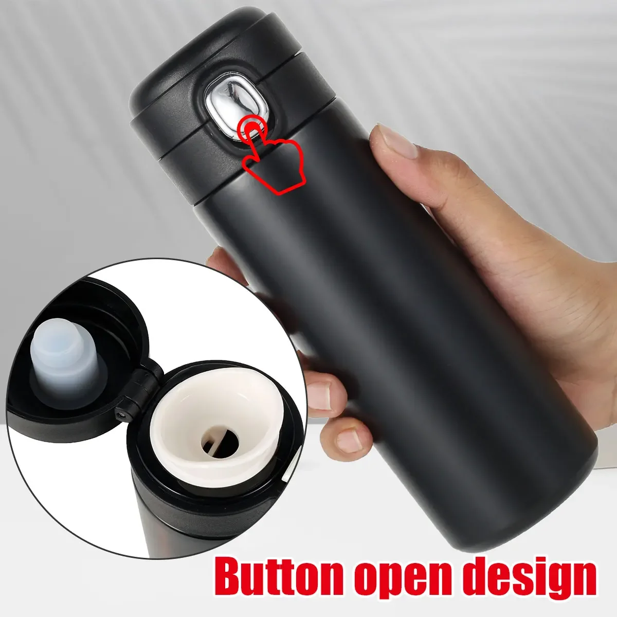 Travel Cup with Leak-proof Lid Insulated Stainless Steel Vacuum Travel Coffee Mug Pop-up Coffee Cup for Hot and Cold Water 450ml