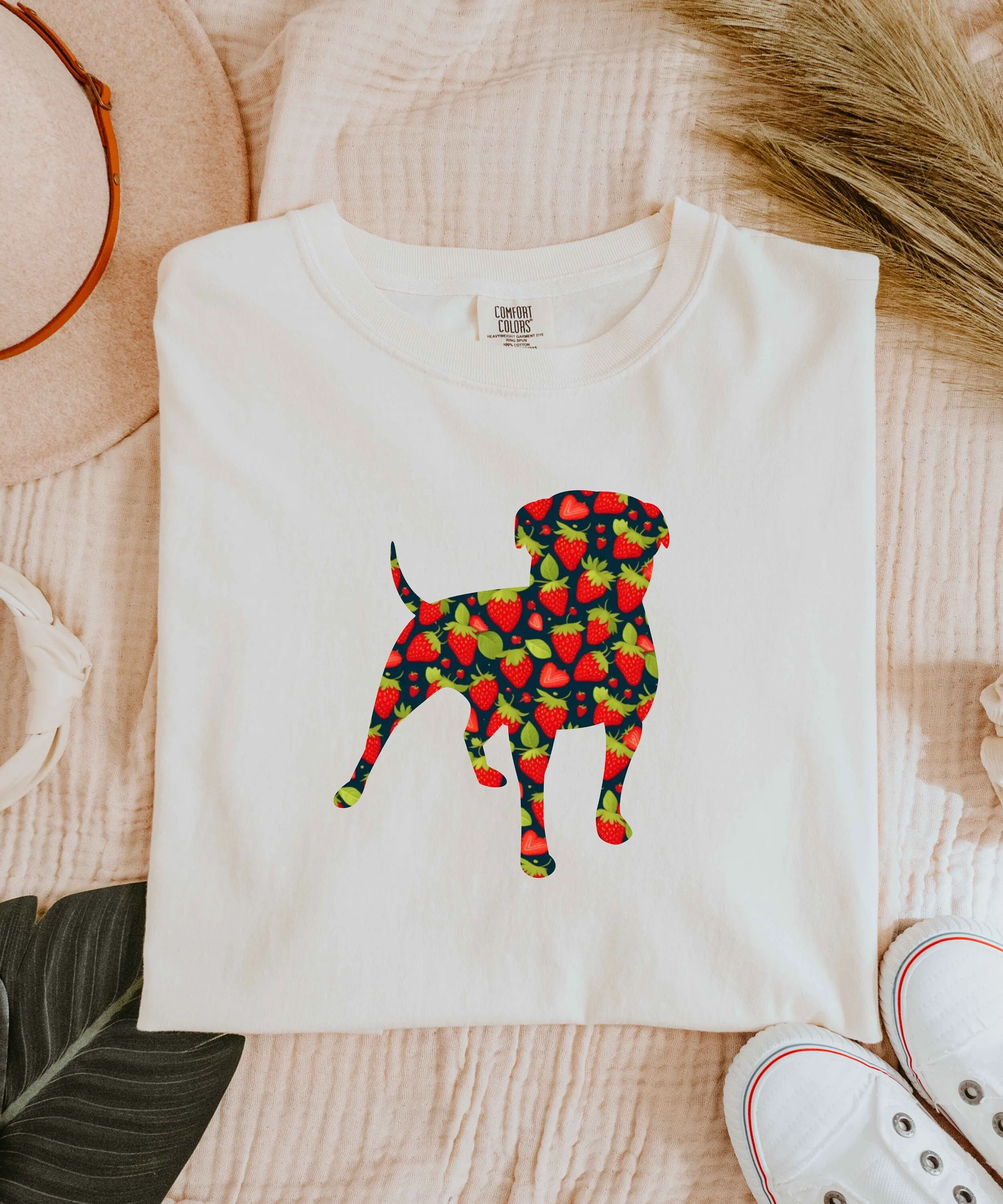 

Strawberries Summer Fruit Pit Bull Pitty Staffy Silhouette Multicolor Heavy Weight Comfort Colors T Shirt