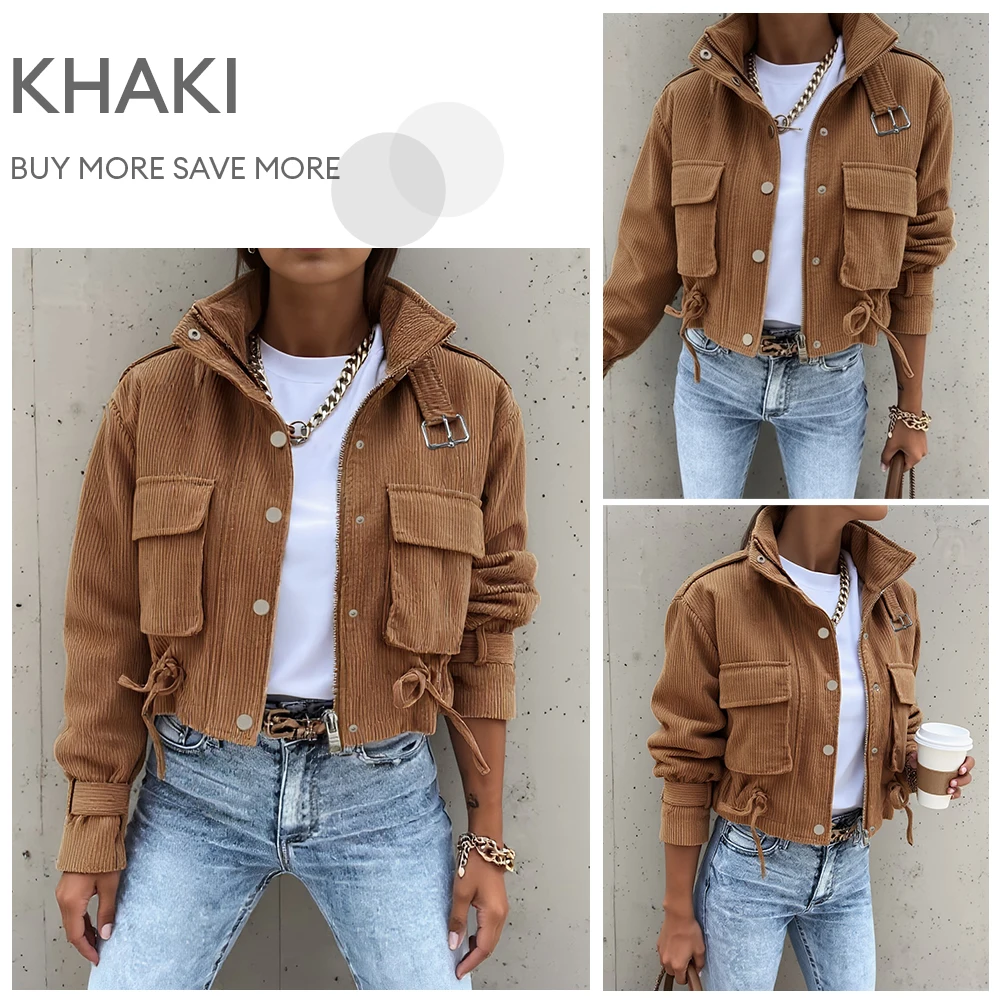 

Повседневная куртка с круглым вырезом, осенне-зимняя одежда, украшение на пуговицах, женская верхняя модная верхняя одежда