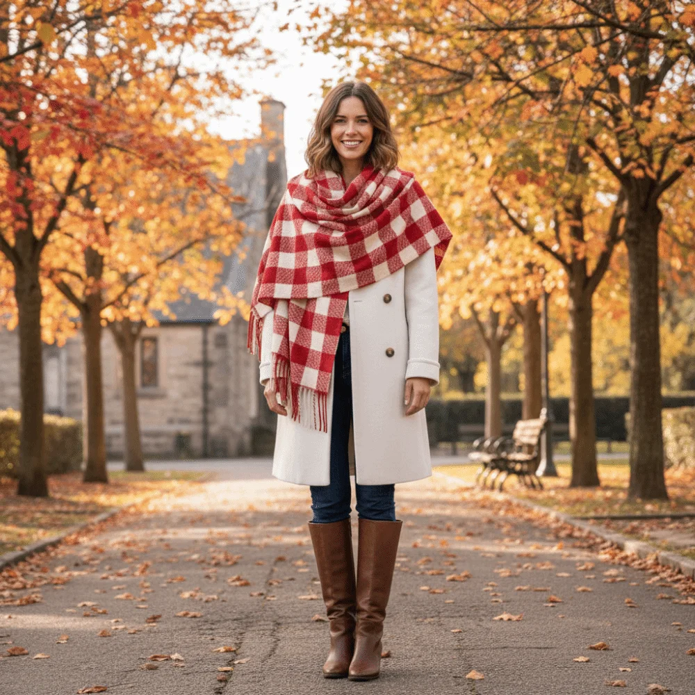 

Casual Checkered Wool Tassel Scarf Coldproof Thicken Winter Cashmere Scarves Long Korean Style Women Cashmere Shawl Cold Weather