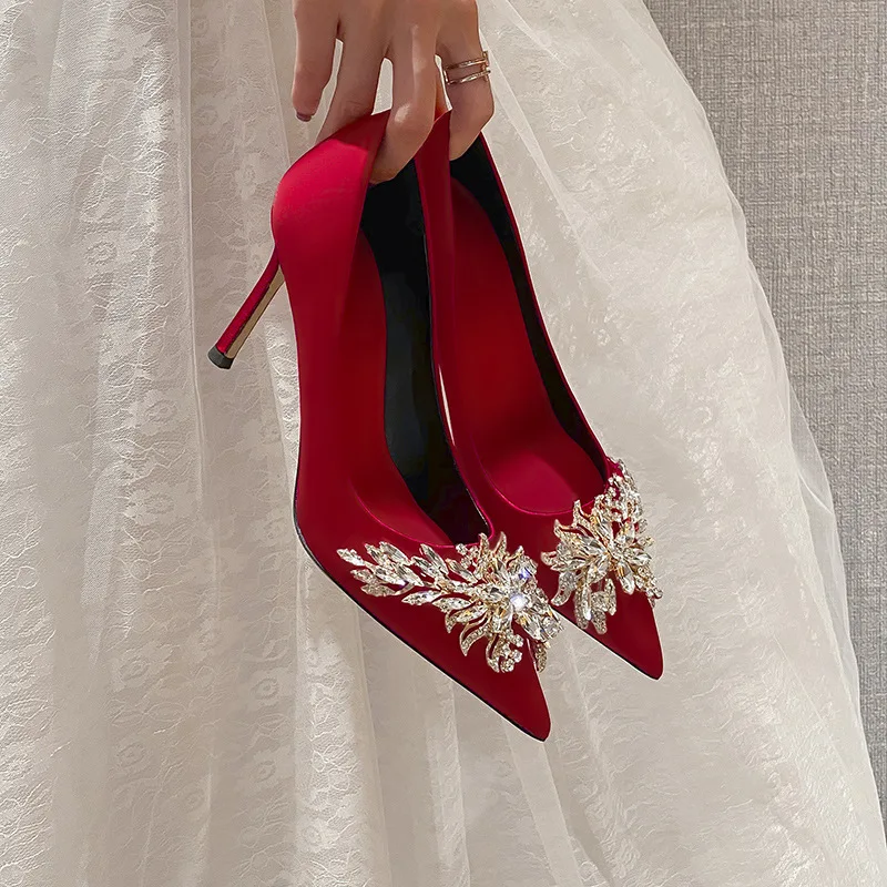 Red Heels for Women 2024 Rhinestone White Bridal Wedding Shoes Comfortable Office Shoes for Women Sexy High Dressy Shoes