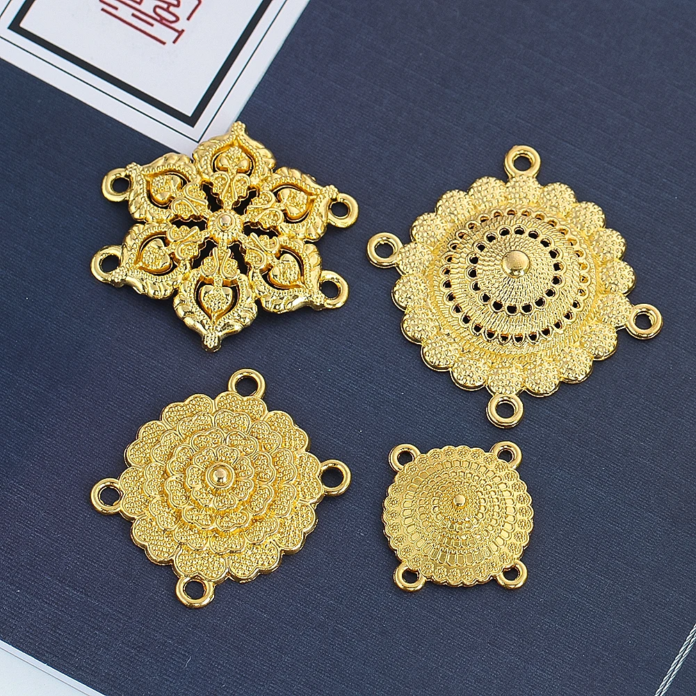 4PCS Metal Flower Pendant Zinc Alloy Porous Hollow Retro Jewellery Ethnic Style Accessories DIY Necklace Pendant Connector