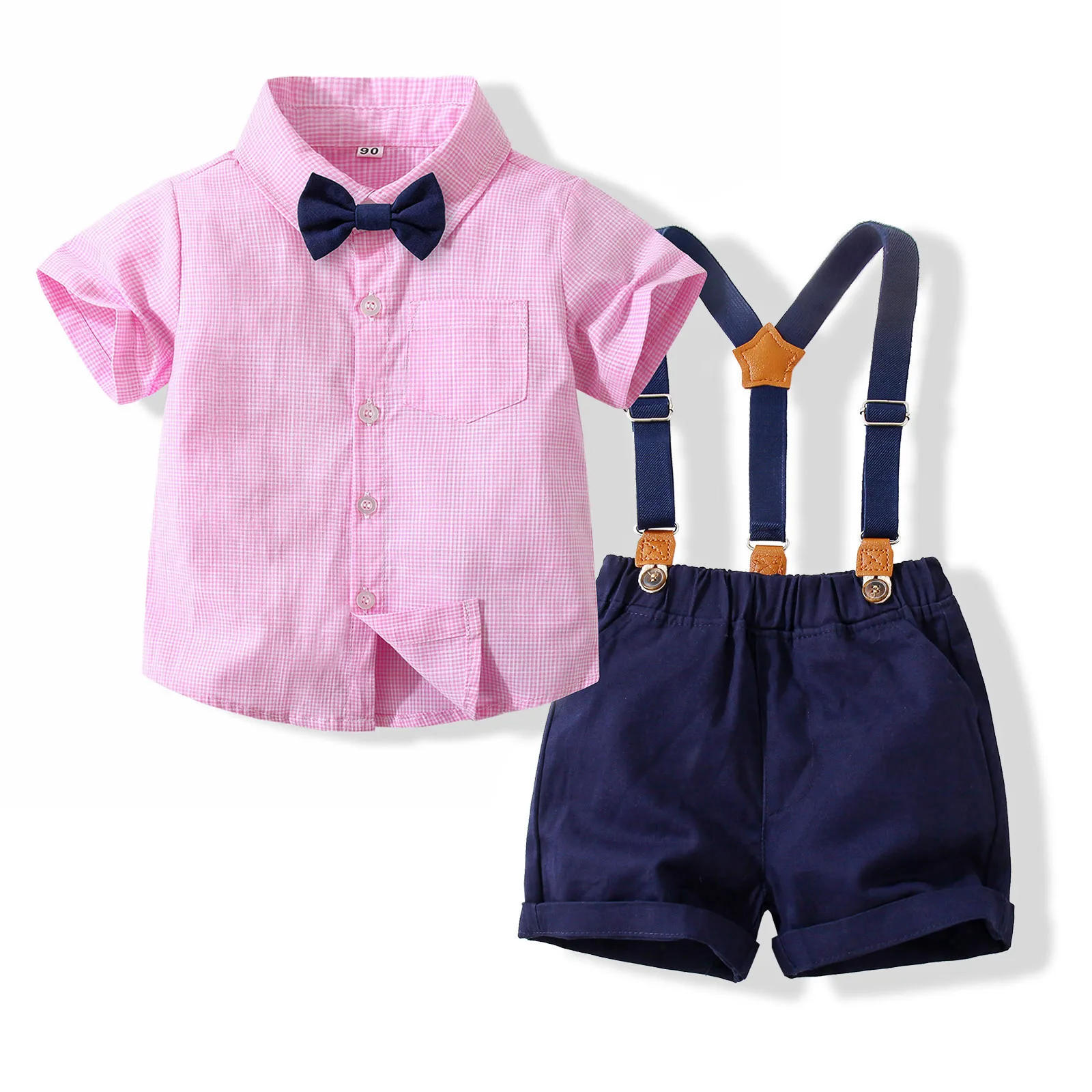 PureMilk Summer Newborn Clothes Shirt With Bow With Striped Pink Clothing Set 4PCS/ Set  Baby Boys Clothes